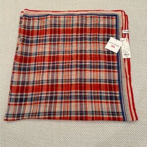 NWT Ines De La Fressange x Uniqlo red and navy plaid scarf